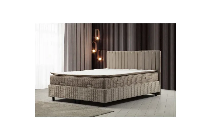 Dobbel madrass, base og hodegjerde Sudamal Sett Brun - 140 x 114 x 200 cm - Møbler - Senger - Komplett sengepakke