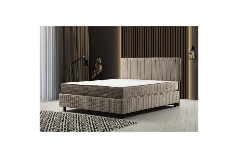 Dobbel madrass, base og hodegjerde Sudamal Sett Brun - 150 x 114 x 200 cm - Møbler - Senger - Komplett sengepakke