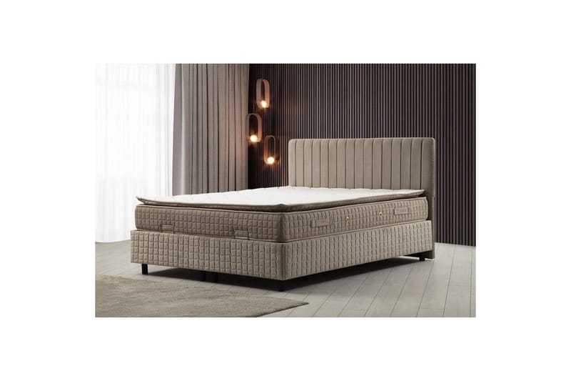 Dobbel madrass, base og hodegjerde Sudamal Sett Brun - 150 x 114 x 200 cm - Møbler - Senger - Komplett sengepakke