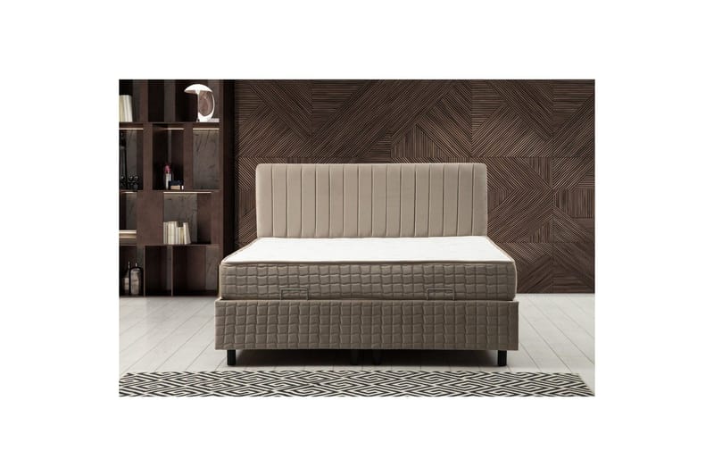 Dobbel madrass, base og hodegjerde Sudamal Sett Brun - 160 x 114 x 200 cm - Møbler - Senger - Komplett sengepakke