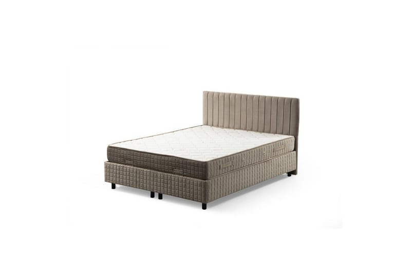 Dobbel madrass, base og hodegjerde Sudamal Sett Brun - 160 x 114 x 200 cm - Møbler - Senger - Komplett sengepakke