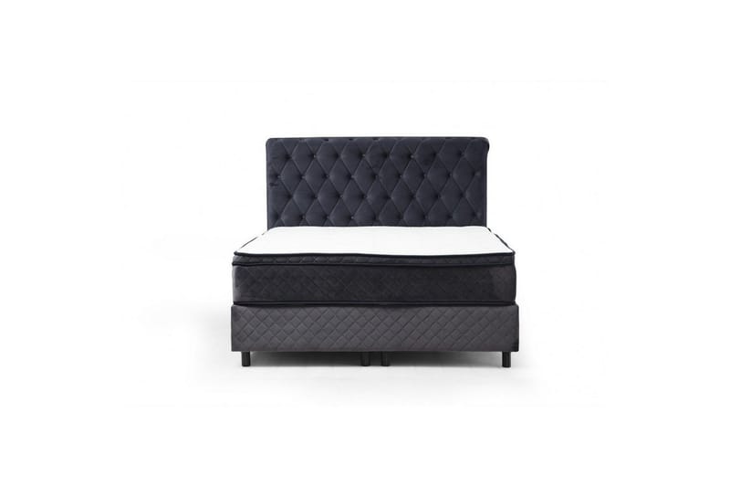 Dobbel madrass, base og hodegjerde Sudamoon Sett Antrasitt - 140 x 35 x 208 cm - Møbler - Senger - Komplett sengepakke