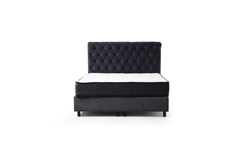 Dobbel madrass, base og hodegjerde Sudamoon Sett Antrasitt - 140 x 35 x 208 cm - Møbler - Senger - Komplett sengepakke
