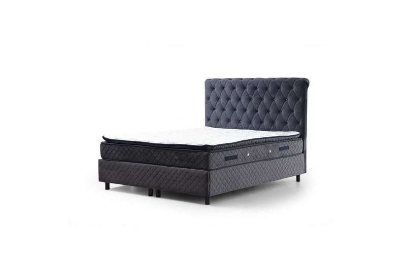 Dobbel madrass, base og hodegjerde Sudamoon Sett Antrasitt - 160 x 35 x 208 cm - Møbler - Senger - Komplett sengepakke
