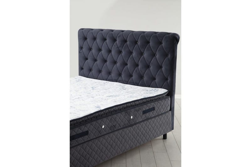 Dobbel madrass, base og hodegjerde Sudamoon Sett Antrasitt - 160 x 35 x 208 cm - Møbler - Senger - Komplett sengepakke