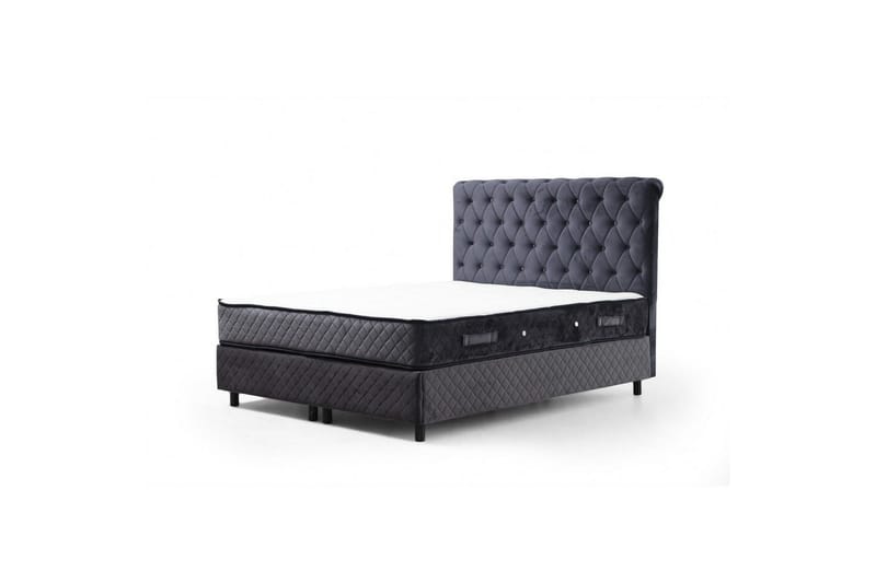 Dobbel madrass, base og hodegjerde Sudamoon Sett Antrasitt - 160 x 35 x 208 cm - Møbler - Senger - Komplett sengepakke