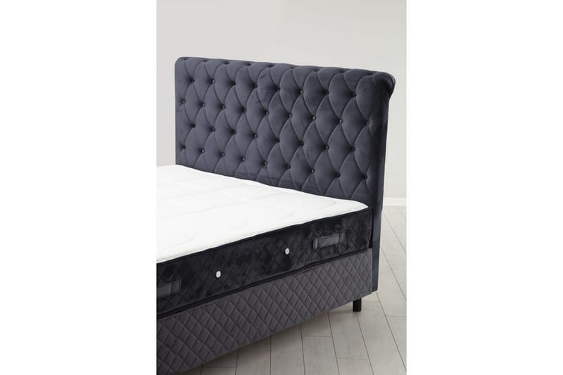 Dobbel madrass, base og hodegjerde Sudamoon Sett Antrasitt - 160 x 35 x 208 cm - Møbler - Senger - Komplett sengepakke