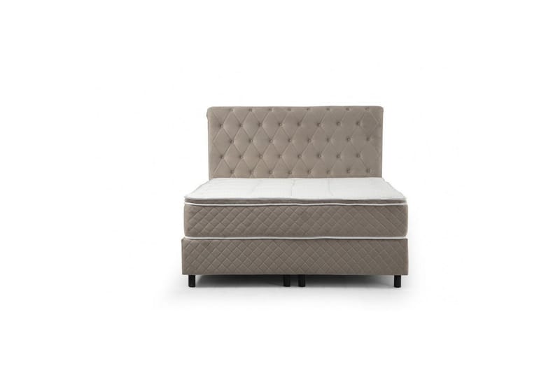 Dobbel madrass, base og hodegjerde Sudamoon Sett Beige - 140 x 35 x 208 cm - Møbler - Senger - Komplett sengepakke