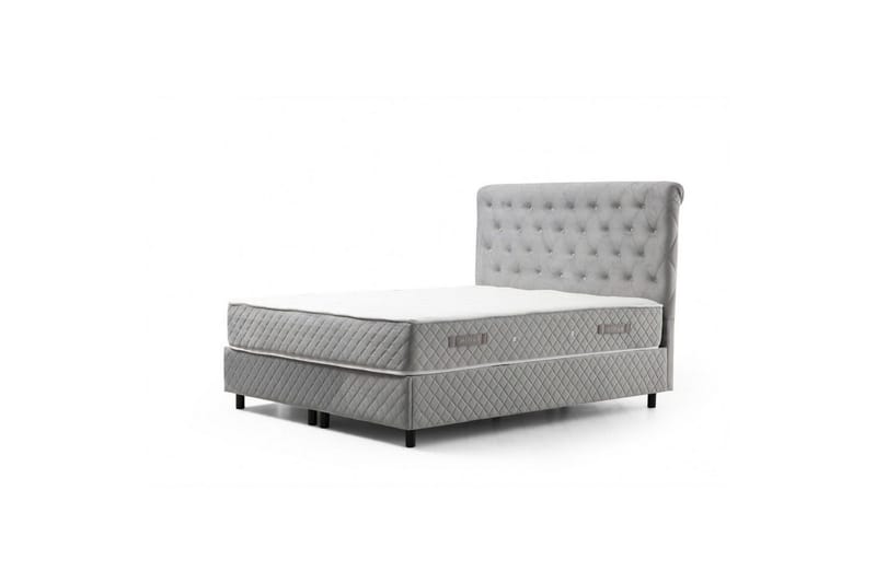 Dobbel madrass, base og hodegjerde Sudamoon Sett Grå - 150 x 35 x 208 cm - Møbler - Senger - Komplett sengepakke