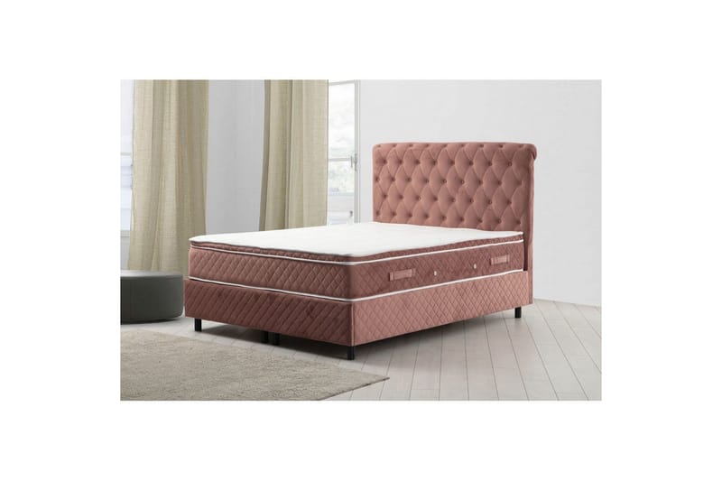 Dobbel madrass, base og hodegjerde Sudamoon Sett Støvrosa - 160 x 35 x 208 cm - Møbler - Senger - Komplett sengepakke