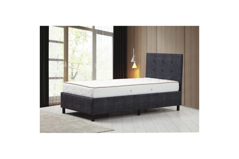 Dobbel madrass, base og hodegjerde Pilode Set Antrasitt - 120 x 107 x 204 cm - Møbler - Senger - Sengeramme & sengestamme