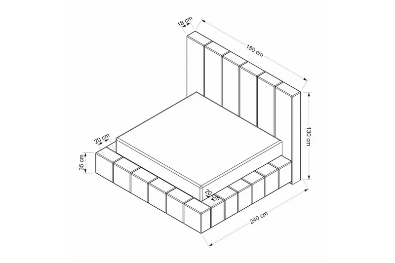 Dobbelseng Base & Hodegavl Rakovica Hvit - 180 x 35 x 240 cm - Møbler - Senger - Sengeramme & sengestamme