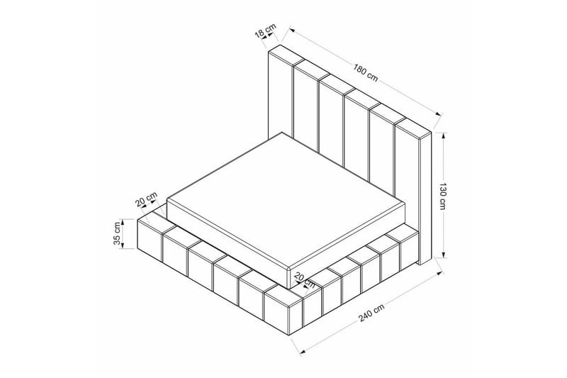 Dobbelseng Base & Hodegavl Rakovica Hvit - 180 x 35 x 240 cm - Møbler - Senger - Sengeramme & sengestamme