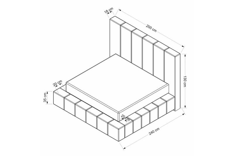 Dobbelseng Base & Hodegavl Rakovica Hvit - 200 x 35 x 240 cm - Møbler - Senger - Sengeramme & sengestamme