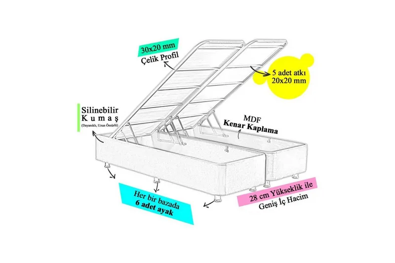 Dobbelseng Base Lilla Dobbel Lilla - 180 x 200 x 38 cm - Møbler - Senger - Sengeramme & sengestamme