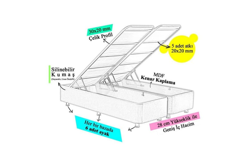 Dobbelseng Base Lilla Dobbel Lilla - 180 x 200 x 38 cm - Møbler - Senger - Sengeramme & sengestamme