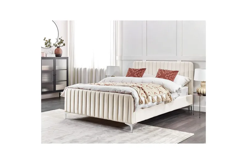 Dobbeltseng Lunan med lamellram Beige-Sølv, 140x200 cm - Beige-Sølv, 140x200 cm - Møbler - Senger - Dobbeltsenger