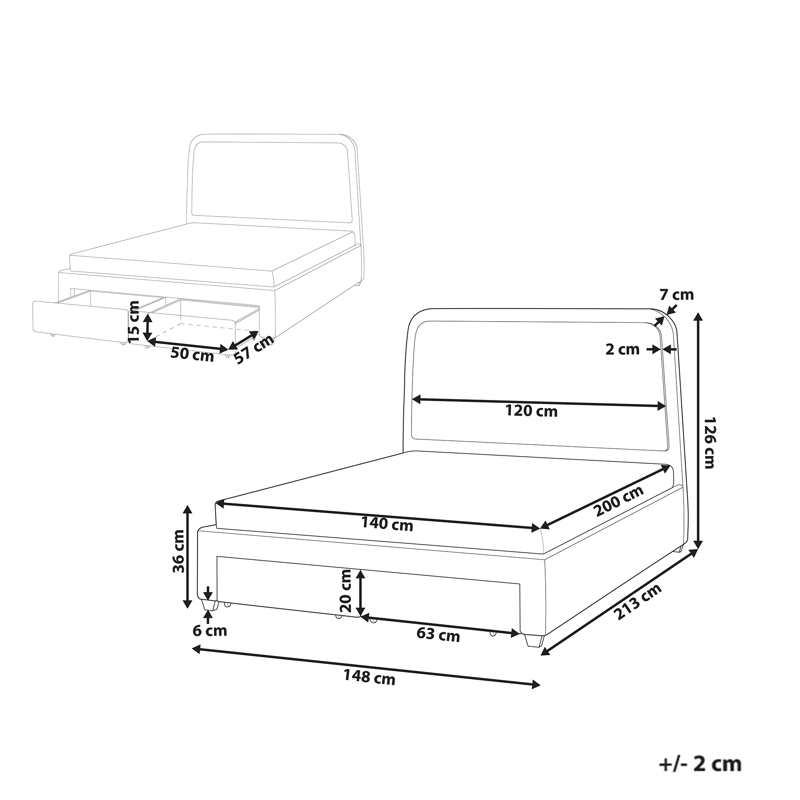 Dobbeltseng Sardent 140x200 - Off-White - Møbler - Senger - Sengeramme & sengestamme