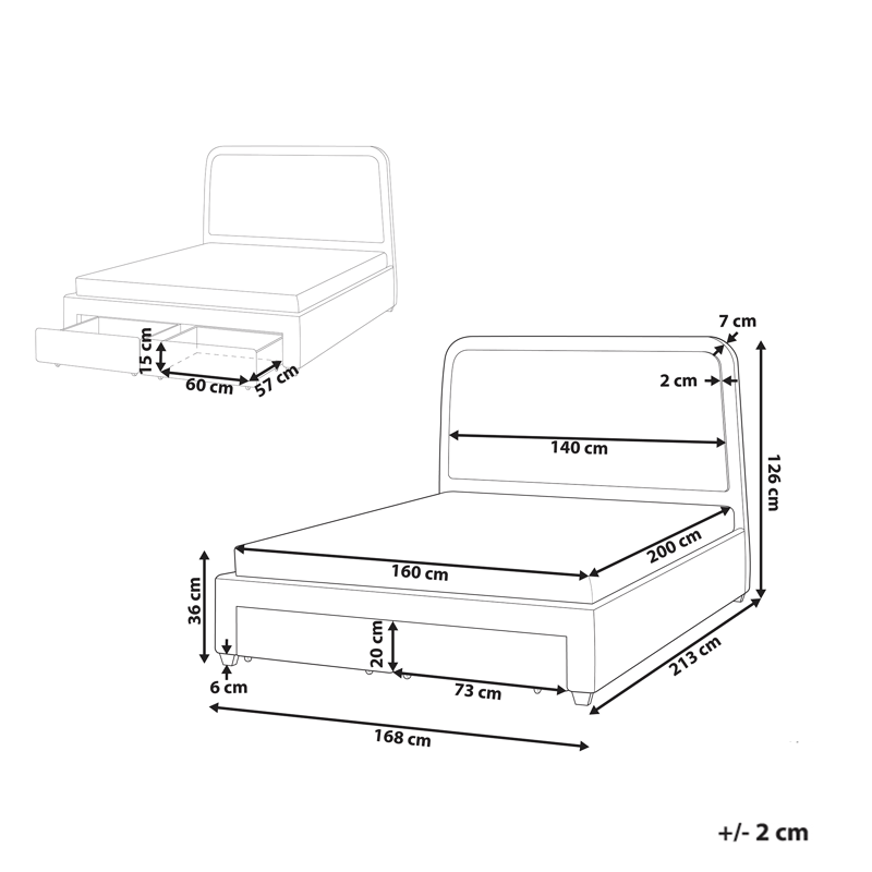 Dobbeltseng Sardent 160x200 - Off-white - Møbler - Senger - Sengeramme & sengestamme