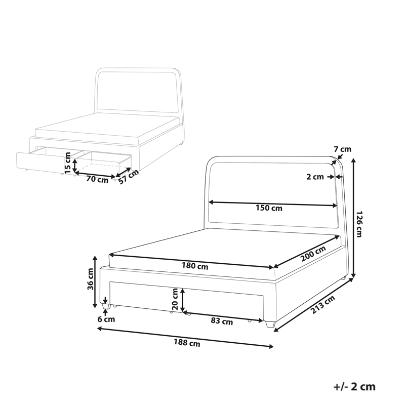 Dobbeltseng Sardent 180x200 - Off-White - Møbler - Senger - Sengeramme & sengestamme