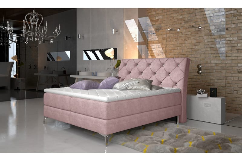 Arrojo Sengepakke – Sengeramme 140x200 cm med Oppbevaring og Sengegavl + Overmadrass, Rosa