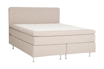 Dolly Sengepakke – Kontinentalseng 210x210 cm i Stoff med Sengegavl + Overmadrass med Fasthetsgrad Medium - Beige - Møbler - Senger - Kontinentalsenger