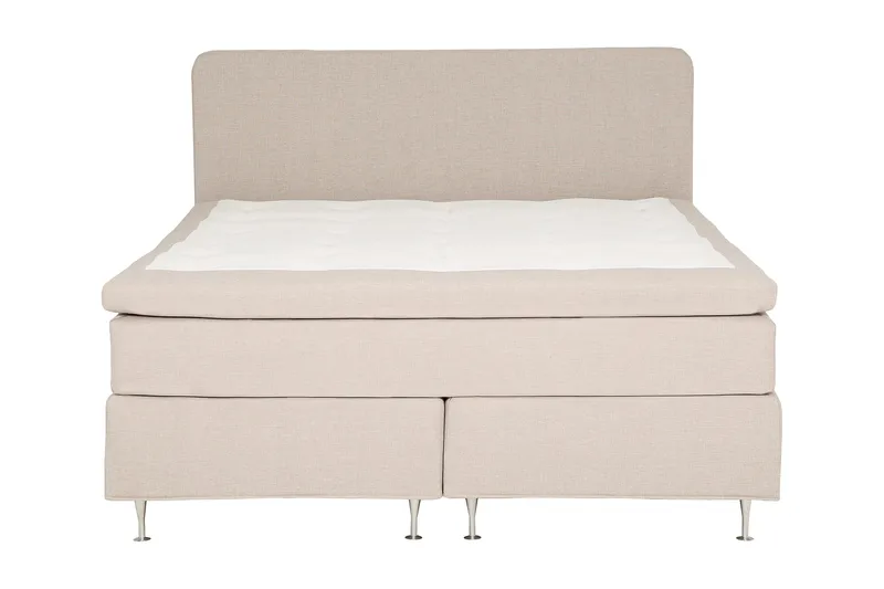Dolly Sengepakke – Kontinentalseng 210x210 cm i Stoff med Sengegavl + Overmadrass med Fasthetsgrad Medium, Beige