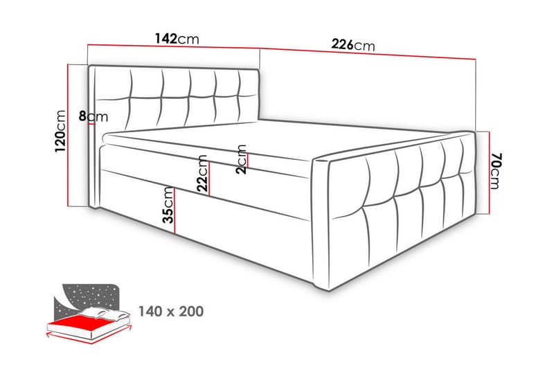 Doncaster Sengpakke Kontinentalseng 140x200 cm - Rød - Møbler - Senger - Komplett sengepakke