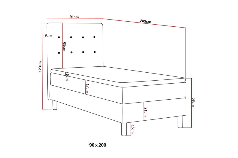 Dream komplett sengepakke 90x200 cm knapper - Grå - Møbler - Senger - Komplett sengepakke