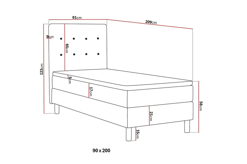 Dream komplett sengepakke 90x200 cm knapper - Mørkegrå - Møbler - Senger - Komplett sengepakke