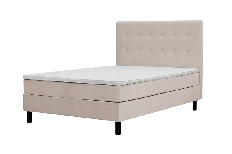 Dream Komplett Sengesæt med Knappet Sengegavl og Topmadras – Kontinentalseng 140x200 cm i Stof med Fasthedsgrad Medium - Beige - Møbler - Senger - Kontinentalsenger