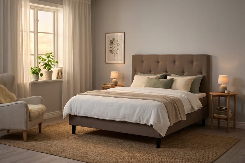 Dream komplett sengesett 180x200 cm asymmetriske knapper - Brun - Møbler - Senger - Kontinentalsenger