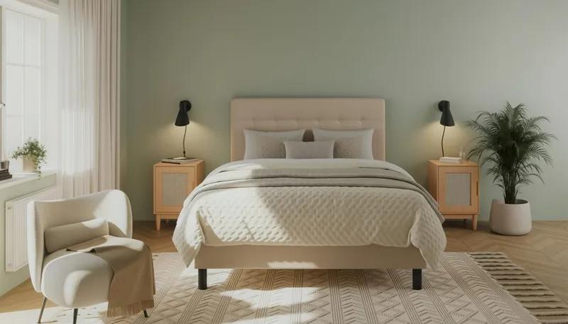 Dream Komplett Sengpakke med Knappet Sengegavl og Overmadrass – Kontinentalseng 120x200 cm i Stoff med Fasthetsgrad Medium - Beige - Møbler - Senger - Kontinentalsenger