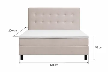 Dream Komplett Sengpakke med Knappet Sengegavl og Overmadrass – Kontinentalseng 120x200 cm i Stoff med Fasthetsgrad Medium - Beige - Møbler - Senger - Kontinentalsenger