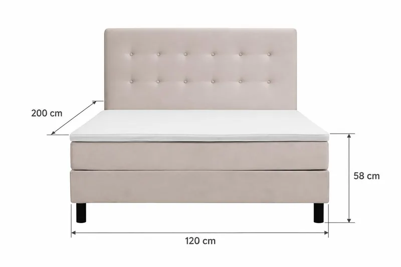 Dream Komplett Sengpakke med Knappet Sengegavl og Overmadrass – Kontinentalseng 120x200 cm i Stoff med Fasthetsgrad Medium - Beige - Møbler - Senger - Kontinentalsenger