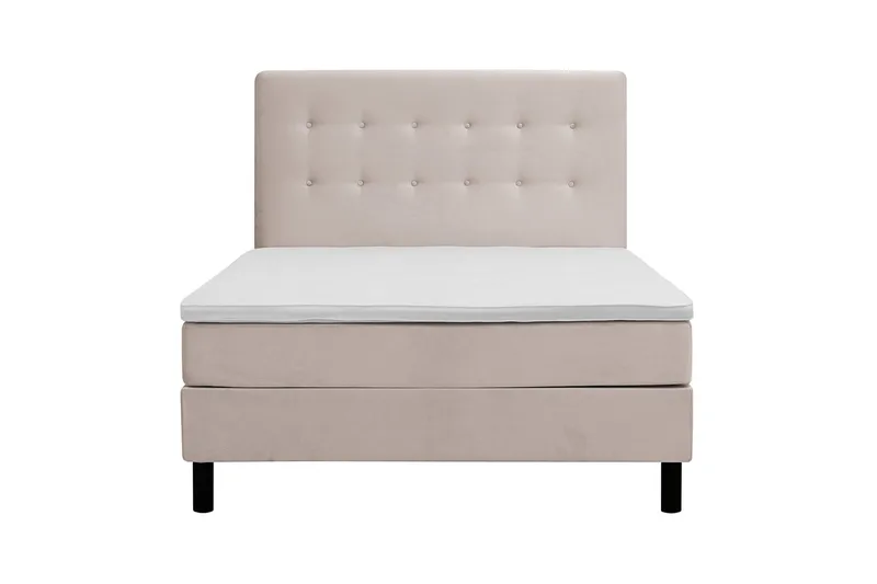 Dream Komplett Sengpakke med Knappet Sengegavl og Overmadrass – Kontinentalseng 120x200 cm i Stoff med Fasthetsgrad Medium, Beige