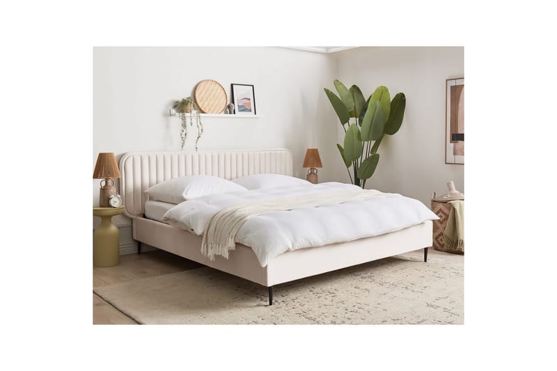 Dubbelsäng Beliani Brin med lamellram Beige-Svart, 140x200 cm Beige 180x200 - Møbler - Senger - Sengeramme & sengestamme