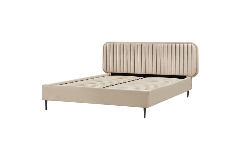Dubbelsäng Beliani Brin med lamellram Beige-Svart, 140x200 cm Taupe 160x200 - Møbler - Senger - Sengeramme & sengestamme