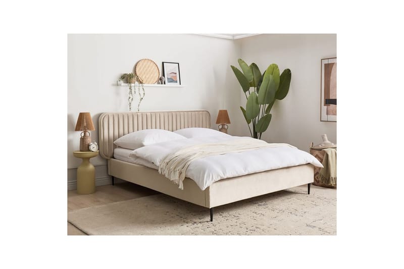 Dubbelsäng Beliani Brin med lamellram Beige-Svart, 140x200 cm Taupe 160x200 - Møbler - Senger - Sengeramme & sengestamme