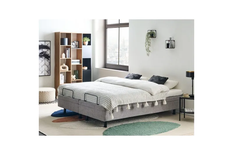 Dubbelsäng Beliani Duke II Beige-Svart, 160x200 cm Grey 160x200 - Møbler - Senger - Dobbeltsenger
