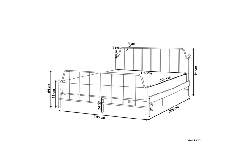 Dubbelsäng Beliani Mauressac med lamellram Svart, 140x200 cm White 140x200 - Møbler - Senger - Sengeramme & sengestamme