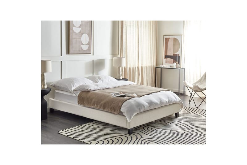 Dubbelsäng Beliani Roanne med lamellram Beige-Mörkt Trä, 140x200 cm, Bouclé Beige 140x200 VALUE_MISSING_1 - Møbler - Senger - Sengeramme & sengestamme