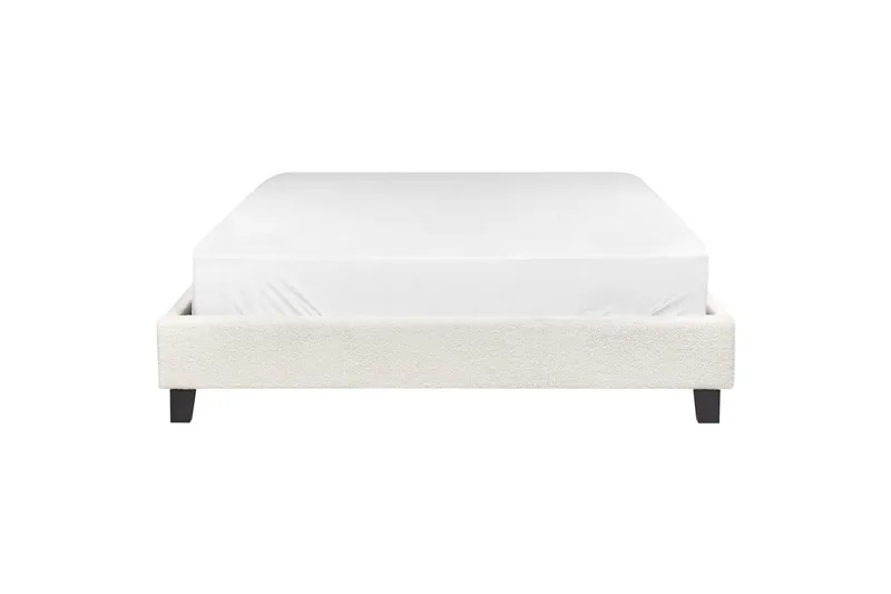 Dubbelsäng Beliani Roanne med lamellram Beige-Mörkt Trä, 140x200 cm, Bouclé Beige 140x200 VALUE_MISSING_2 - Møbler - Senger - Dobbeltsenger