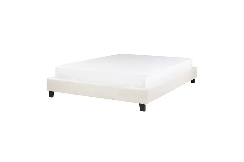 Dubbelsäng Beliani Roanne med lamellram Beige-Mörkt Trä, 140x200 cm, Bouclé Beige 140x200 VALUE_MISSING_2 - Møbler - Senger - Dobbeltsenger