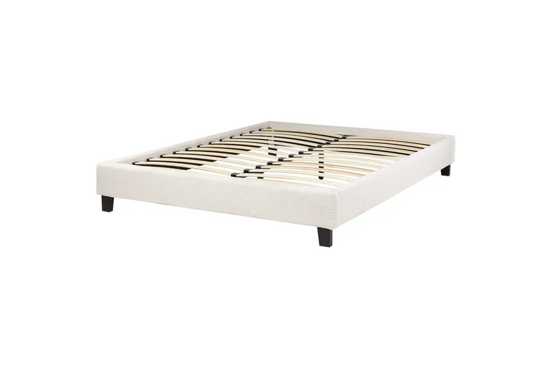 Dubbelsäng Beliani Roanne med lamellram Beige-Mörkt Trä, 140x200 cm, Bouclé Beige 140x200 VALUE_MISSING_2 - Møbler - Senger - Dobbeltsenger