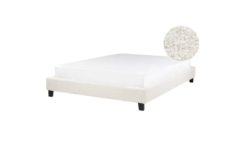 Dubbelsäng Beliani Roanne med lamellram Beige-Mörkt Trä, 140x200 cm, Bouclé Beige 140x200 VALUE_MISSING_2 - Møbler - Senger - Dobbeltsenger