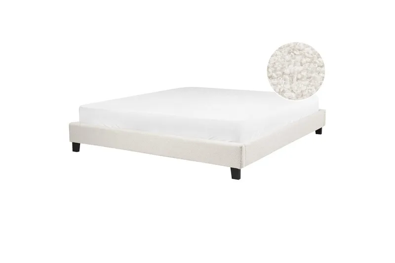 Dubbelsäng Beliani Roanne med lamellram Beige-Mörkt Trä, 140x200 cm, Bouclé Beige 180x200 VALUE_MISSING_6 - Møbler - Senger - Dobbeltsenger