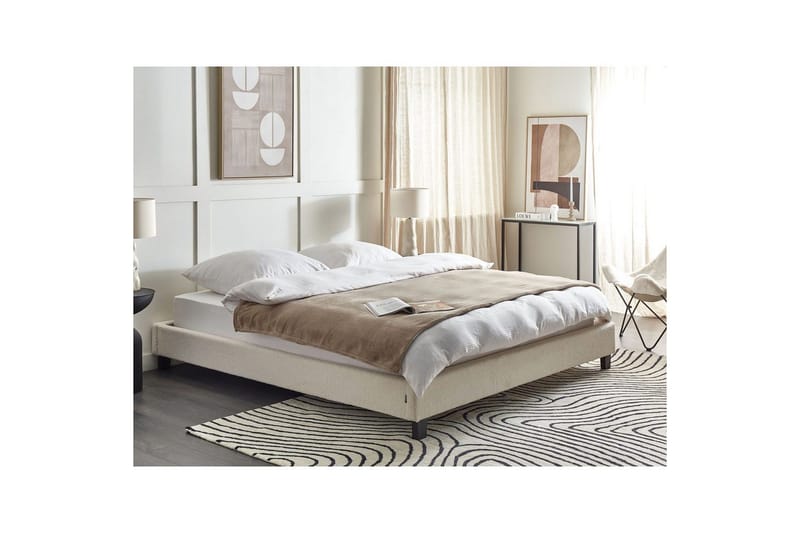 Dubbelsäng Beliani Roanne med lamellram Beige-Mörkt Trä, 140x200 cm, Bouclé Beige 180x200 VALUE_MISSING_6 - Møbler - Senger - Dobbeltsenger