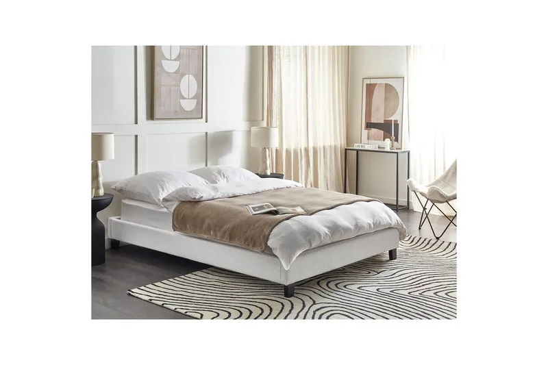 Dubbelsäng Beliani Roanne med lamellram Beige-Mörkt Trä, 140x200 cm, Bouclé Grey 140x200 VALUE_MISSING_5 - Møbler - Senger - Dobbeltsenger