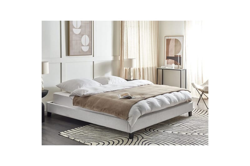 Dubbelsäng Beliani Roanne med lamellram Beige-Mörkt Trä, 140x200 cm, Bouclé Grey 180x200 VALUE_MISSING_3 - Møbler - Senger - Dobbeltsenger